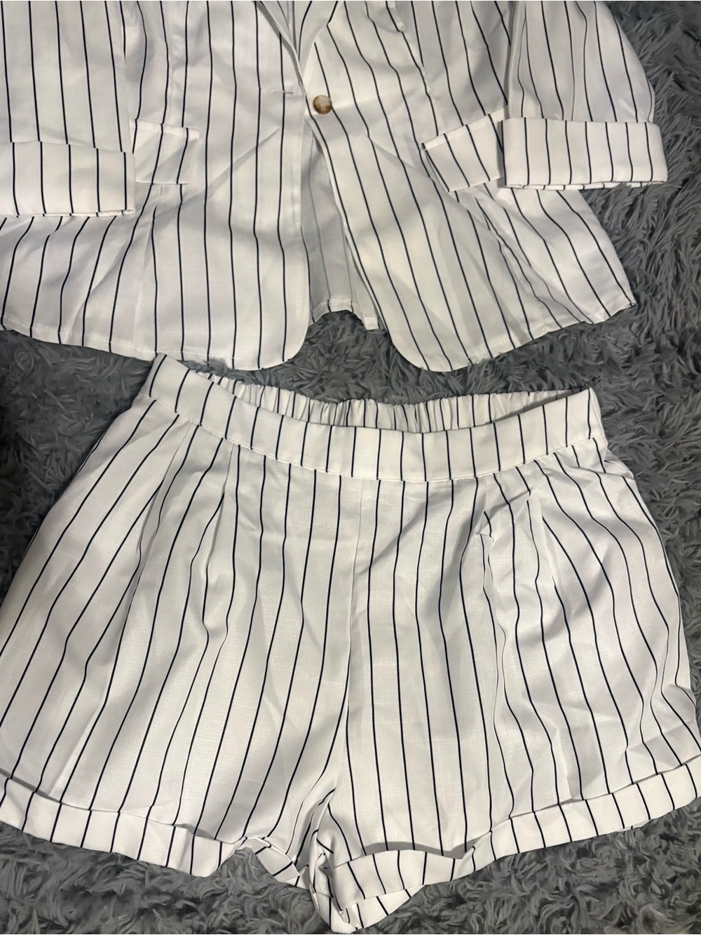 SHEIN White and Black Pinstripe Blazer & Shorts Set - Picture 2 of 3